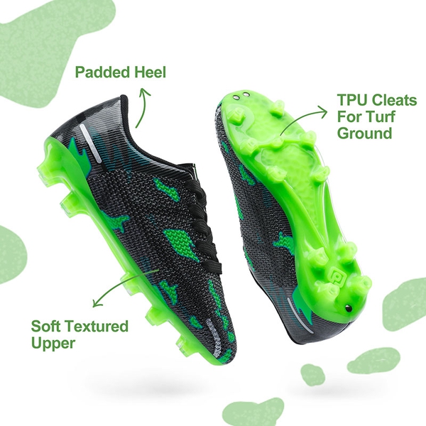 Kids Earth Surface Pattern Soccer Shoes - BLACK GREEN - 3